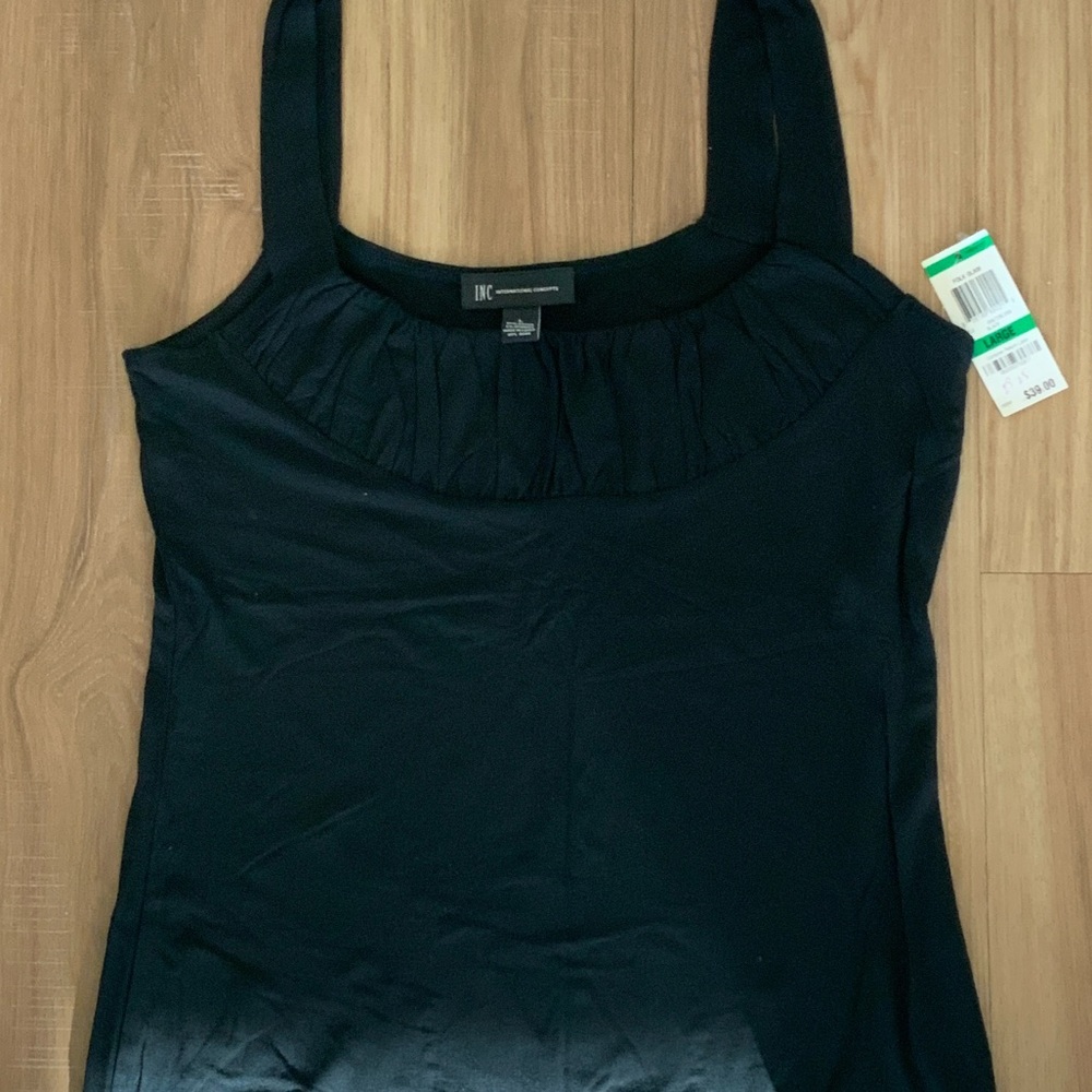 INC International Concepts Black Scoop Neck Sleeveless Tank Top